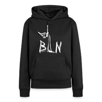 Berlin - BLN - Frauen Premium Bio Hoodie - Schwarz - Vorne - Julia (174cm)