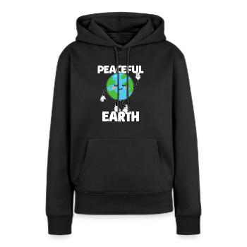Earth Day - Peaceful Earth - Frauen Premium Bio Hoodie - Schwarz - Vorne - Julia (174cm)