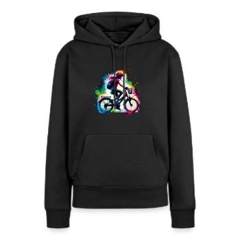 fille qui aime le vélo - Sweat à capuche Premium bio Femme - noir - Devant - Julia (174cm)