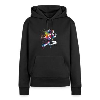 Fille qui aime courir - Sweat à capuche Premium bio Femme - noir - Devant - Julia (174cm)