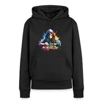 Mädchen, die Schach lieben - Frauen Premium Bio Hoodie - Schwarz - Vorne - Julia (174cm)