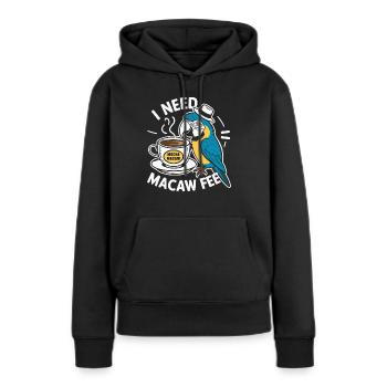 Drôle d’ara, écarlate, perroquet et café ara, - Sweat à capuche Premium bio Femme - noir - Devant - Julia (174cm)