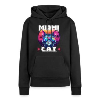 Miami Katze Retro Sonnenuntergang mit cooler Sonnenbrille Lustig - Frauen Premium Bio Hoodie - Schwarz - Vorne - Julia (174cm)