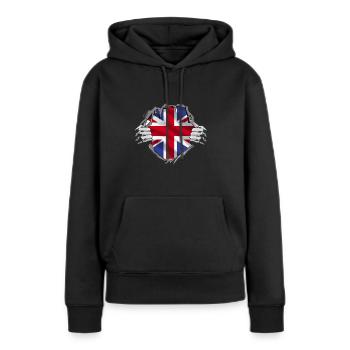 Union Jack Freiheitsgefühl - Frauen Premium Bio Hoodie - Schwarz - Vorne - Julia (174cm)