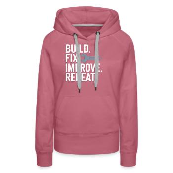Build Fix Improve Repeat - Frauen Premium Bio Hoodie - Malve - Vorne - Isabella (175cm)
