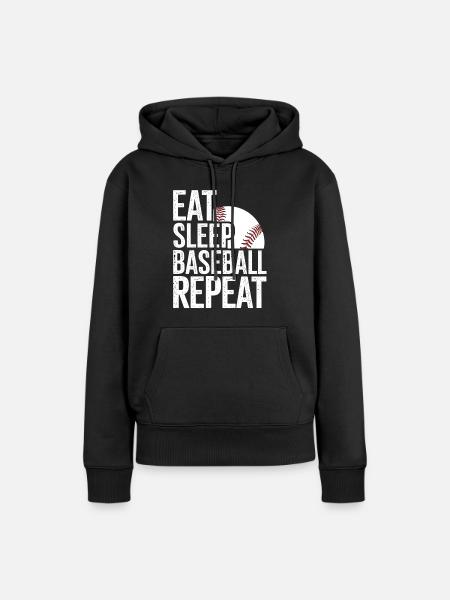 Essen Schlafen Baseball Wiederholen - Frauen Premium Bio Hoodie - Schwarz