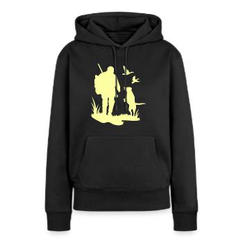 Jäger mit Hund auf der Pirsch Geschenkidee Jagd - Frauen Premium Bio Hoodie - Schwarz - Vorne - Julia (174cm)