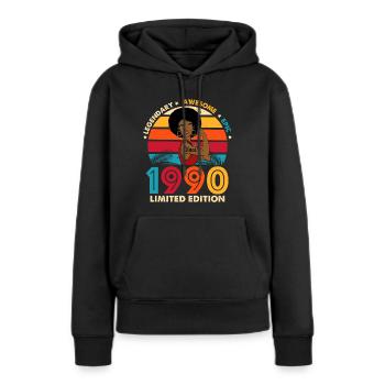 1990 Birthday Afro Woman Limited Edition - Frauen Premium Bio Hoodie - Schwarz - Vorne - Julia (174cm)