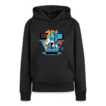 Retro Gamer Cat mit Arcade-Style - Frauen Premium Bio Hoodie - Schwarz - Vorne - Julia (174cm)