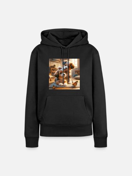 Verspielte Welpenfreude - Frauen Premium Bio Hoodie - Schwarz