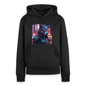loup cyberpunk - Sweat à capuche Premium bio Femme - noir - Devant - Julia (174cm)