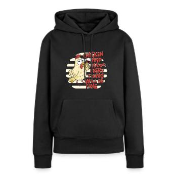 Hühner und Wein - Frauen Premium Bio Hoodie - Schwarz - Vorne - Julia (174cm)