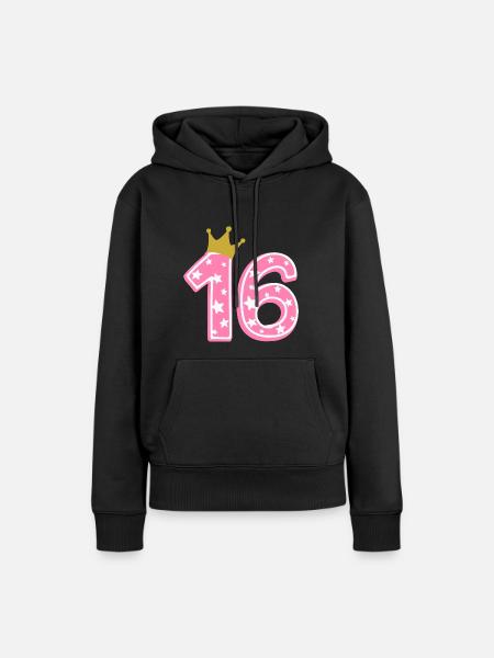16 Krone 16. Geburtstag 16 Jahre - Frauen Premium Bio Hoodie - Schwarz