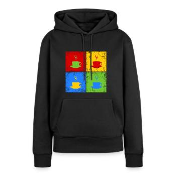 Café thé cappuccino - Sweat à capuche Premium bio Femme - noir - Devant - Julia (174cm)