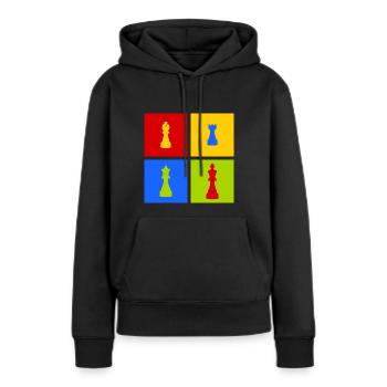 farbenfrohe Schachfiguren - Frauen Premium Bio Hoodie - Schwarz - Vorne - Julia (174cm)