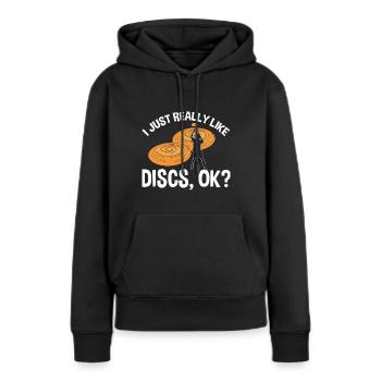 Ultimate Frisbee Wurfscheibe - Frauen Premium Bio Hoodie - Schwarz - Vorne - Julia (174cm)