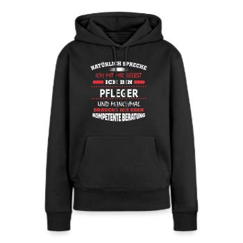 PFLEGER - Frauen Premium Bio Hoodie - Schwarz - Vorne - Julia (174cm)