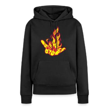 main ouverte hand open flamme fire feu1 - Sweat à capuche Premium bio Femme - noir - Devant - Julia (174cm)