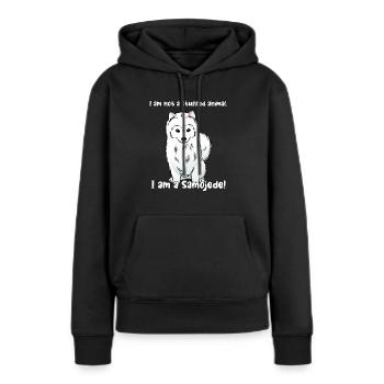 Ich bin kein Kuscheltier. Ich bin ein Samojede! - Frauen Premium Bio Hoodie - Schwarz - Vorne - Julia (174cm)