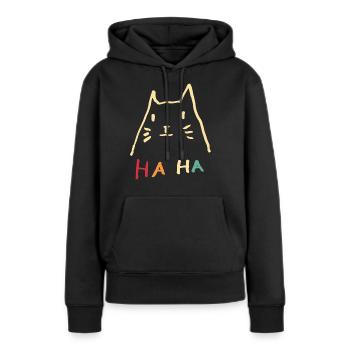 Cat Haha Ironie rétro - Sweat à capuche Premium bio Femme - noir - Devant - Julia (174cm)