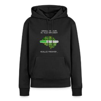 Cerveau en cours de téléchargement t-shirt humour - Sweat à capuche Premium bio Femme - noir - Devant - Julia (174cm)