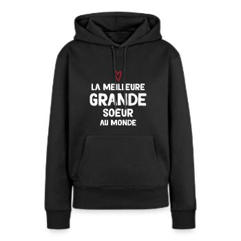 Grande Soeur Que J'aime de Tout Mon Coeur - Sweat à capuche Premium bio Femme - noir - Devant - Julia (174cm)