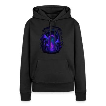 Psychedelischer Pilzwald - Magisches Portal - Frauen Premium Bio Hoodie - Schwarz - Vorne - Julia (174cm)