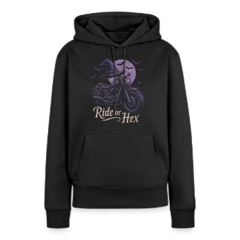 Balade de sorcière à moto à la pleine lune - Sweat à capuche Premium bio Femme - noir - Devant - Julia (174cm)