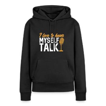 Podcasteur Podcast - Sweat à capuche Premium bio Femme - noir - Devant - Julia (174cm)