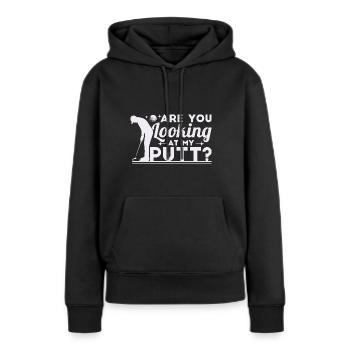 Siehst du dir meinen Putt an? - Frauen Premium Bio Hoodie - Schwarz - Vorne - Julia (174cm)
