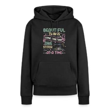 Ein Stich nach dem anderen, Quilten, Nähen. - Frauen Premium Bio Hoodie - Schwarz - Vorne - Julia (174cm)