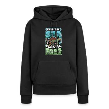 Haltet Das Meer Plastikfrei Rettet Den Ozean - Frauen Premium Bio Hoodie - Schwarz - Vorne - Julia (174cm)