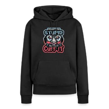 Je ne peux pas réparer la stupidité - Sweat à capuche Premium bio Femme - noir - Devant - Julia (174cm)