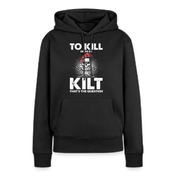 Costume de kilt écossais Saying - Jupe écossaise - Sweat à capuche Premium bio Femme - noir - Devant - Julia (174cm)