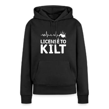 Costume de kilt écossais Saying - Jupe écossaise - Sweat à capuche Premium bio Femme - noir - Devant - Julia (174cm)