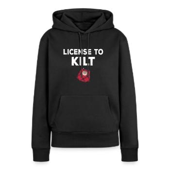 Costume de kilt écossais Saying - Jupe écossaise - Sweat à capuche Premium bio Femme - noir - Devant - Julia (174cm)