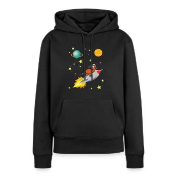 Escargot avec fusée voyageant dans l'espace - Sweat à capuche Premium bio Femme - noir - Devant - Julia (174cm)