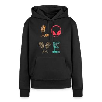 Podcast Host Podcaster Podcast LOVE Podcast Lover - Frauen Premium Bio Hoodie - Schwarz - Vorne - Julia (174cm)
