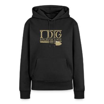 Archéologie - Sweat à capuche Premium bio Femme - noir - Devant - Julia (174cm)
