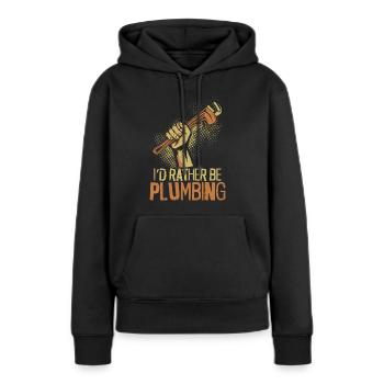 Plombier de plomberie vintage que j’aurais - Sweat à capuche Premium bio Femme - noir - Devant - Julia (174cm)