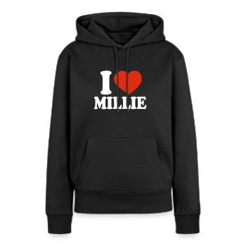 J'aime Millie, I Heart Millie, Red Heart Valentine - Sweat à capuche Premium bio Femme - noir - Devant - Julia (174cm)