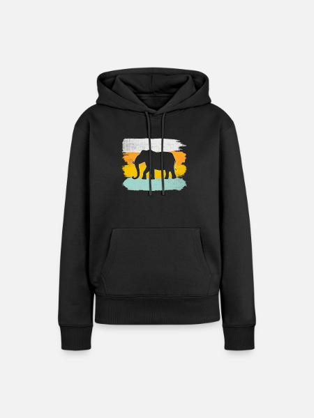 Elefant Retro - Frauen Premium Bio Hoodie - Schwarz
