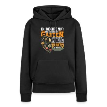 Ich möchte nur in meinen Garten - Frauen Premium Bio Hoodie - Schwarz - Vorne - Julia (174cm)