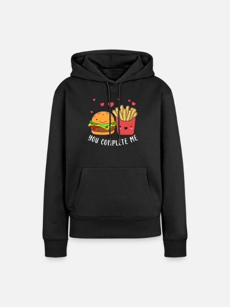 Burger de couple avec frites J’adore la Saint-Valentin - Sweat à capuche Premium bio Femme - noir