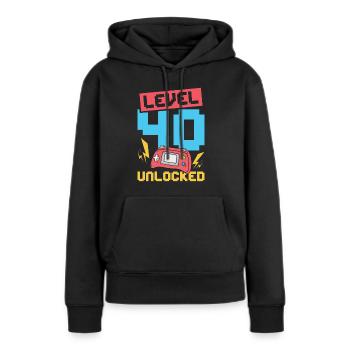 Niveau 40 déverrouillé - Sweat à capuche Premium bio Femme - noir - Devant - Julia (174cm)