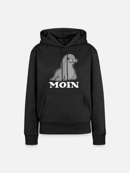 Moin Robbe Seehund Nordsee Norddeutsch - Frauen Premium Bio Hoodie - Schwarz