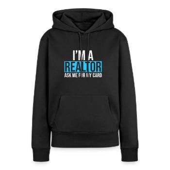 Ich bin ein Makler Fragen Sie mich nach meiner Karte Immobilienmakler - Frauen Premium Bio Hoodie - Schwarz - Vorne - Julia (174cm)