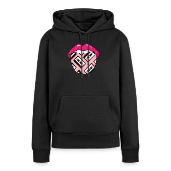 Cassette Audio Cassette Tongue - Sweat à capuche Premium bio Femme - noir - Devant - Julia (174cm)