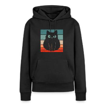 Cat Style Rétro Vintage - Sweat à capuche Premium bio Femme - noir - Devant - Julia (174cm)