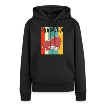 Steak - Frauen Premium Bio Hoodie - Schwarz - Vorne - Julia (174cm)